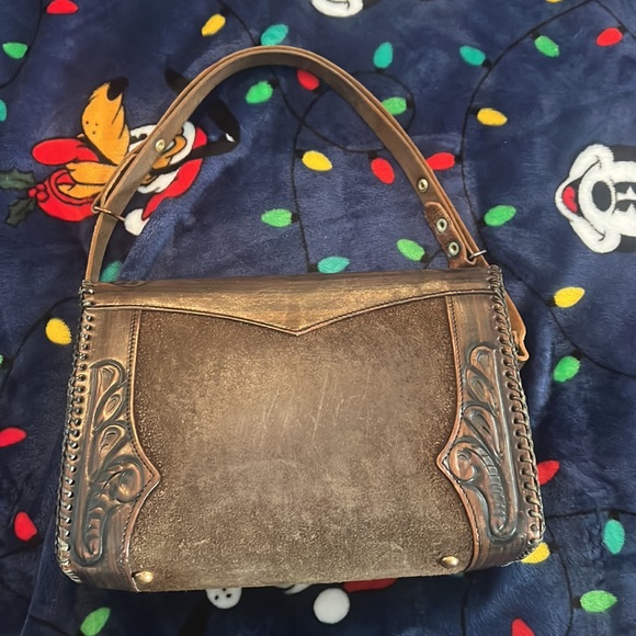 Vintage Joo Kay Hand Tooled Leather Purse Handbag Brown Western Shoulder - Picture 6 of 11